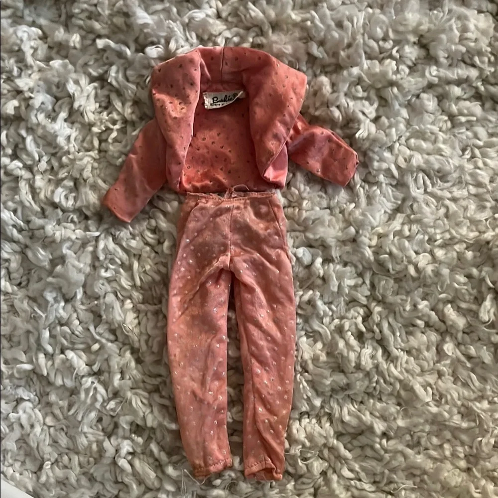 VINTAGE BARBIE MIX & MATCH PAK PINK SATIN BOLERO JACKET AND PANTS WITH GLITTER - Picture 1 of 4